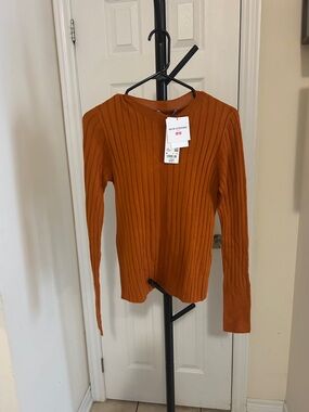 Uniqlo Ribbed Crewneck Sweater in Rust Orange